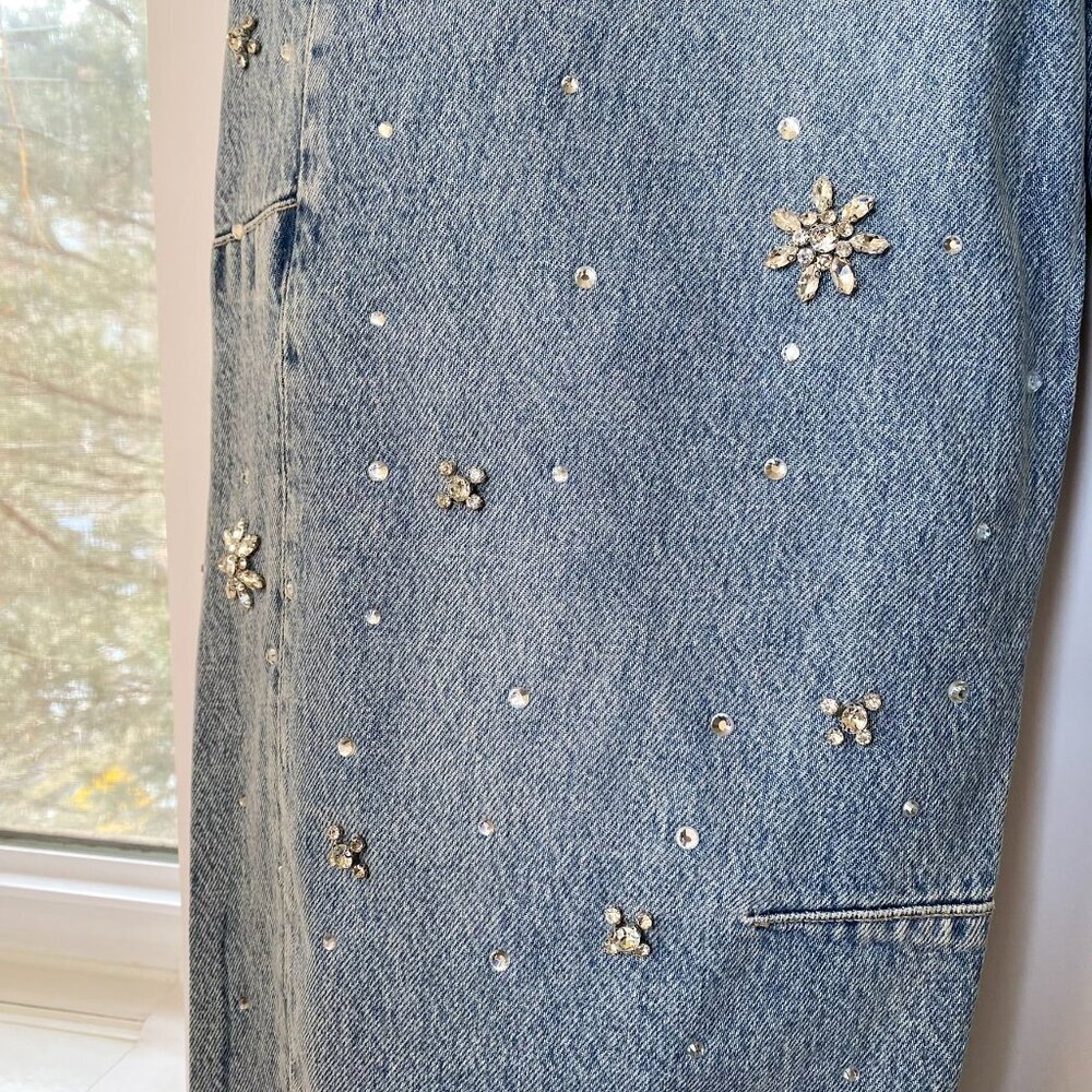 Rag & Bone Charlie Embellished Barrel Jeans Blue Floral Rhinestones 26 - Picture 14 of 17